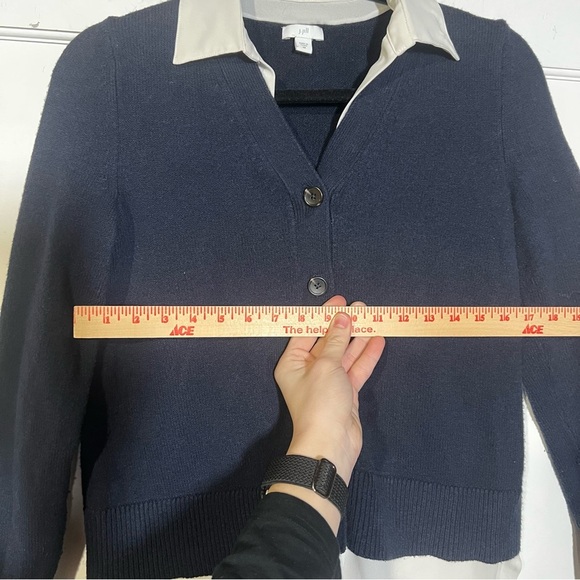 J. Jill Collared Sweater MIXED MEDIA CARDI Navy Blue and White Preppy Size XS - Picture 5 of 8